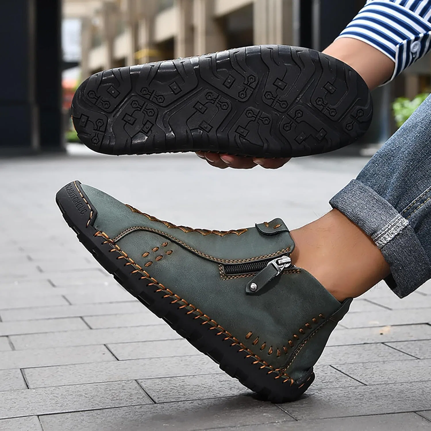 Herren Leder Freizeitschuhe, Лоферы Оксфордские слипоны Schuhe Stiefeletten Handnähte Seitlicher Reißverschluss, Прогулочные кроссовки Wanderschuhe Renaissance Mokassins Mittelalterliche Stiefel Generic, Grün — фото 2