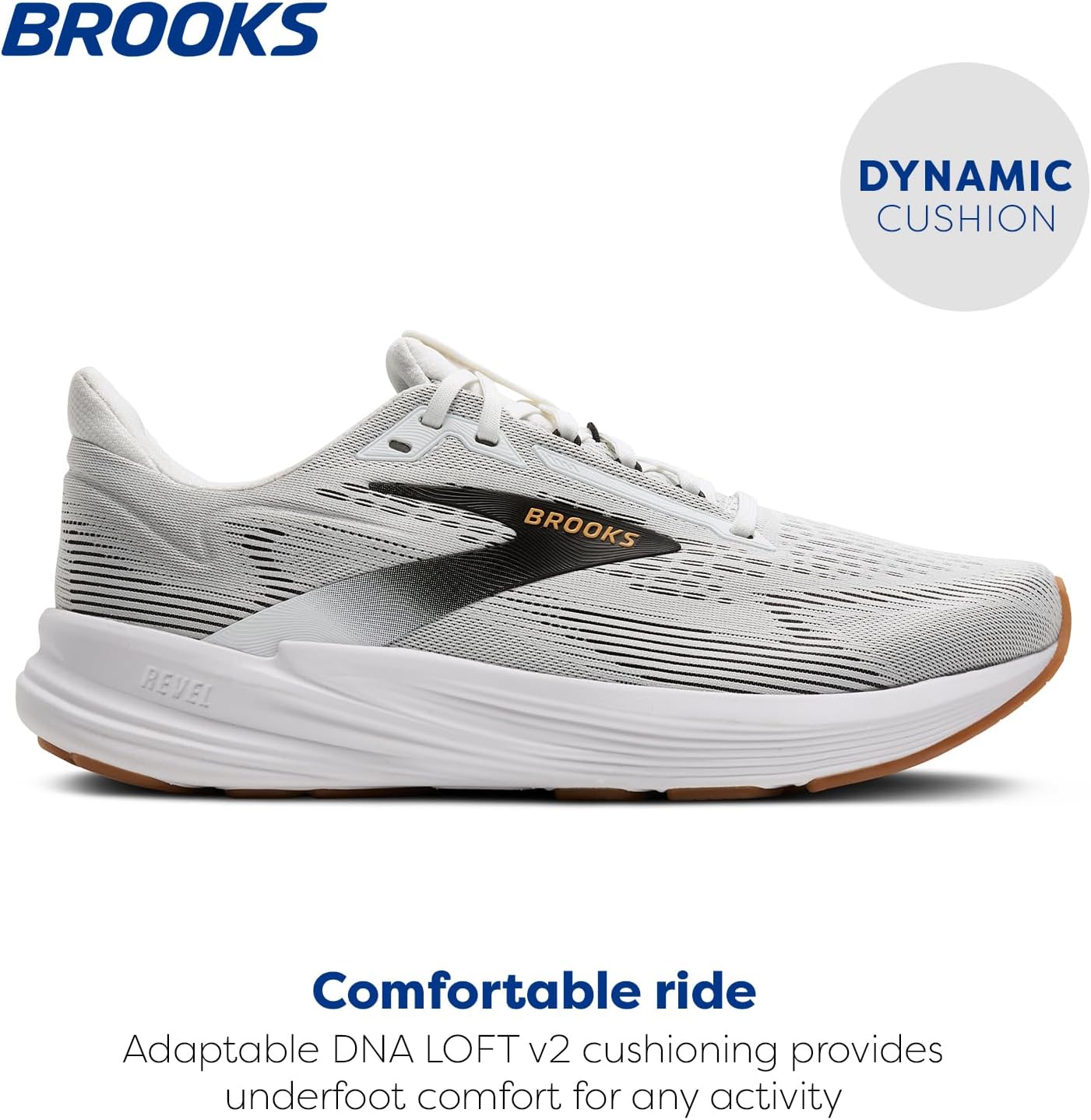 Мужские кроссовки Brooks Revel 8 для бега и ходьбы с нейтральной поддержкой, белый/черный — фото 2