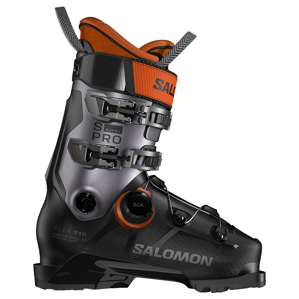 

Горнолыжные ботинки Salomon S/Pro Supra BOA 110 GW (мужские) - зима 2026 года, Black/Hematite/Orange Tiger