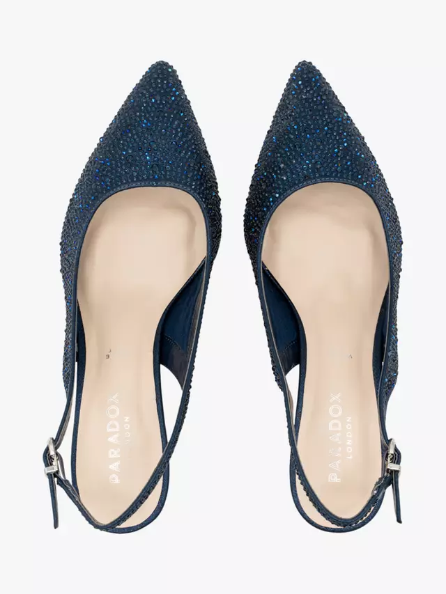 Туфли-лодочки Paradox London Fiora Wide Fit Diamante Kitten Heel Slingback, темно-синий — фото 4