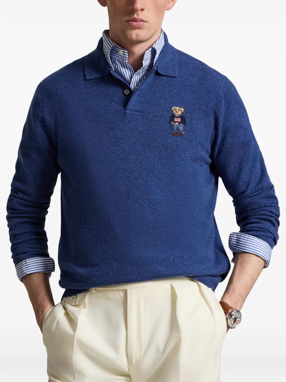 Поло с длинными рукавами и аппликацией Polo Ralph Lauren, синий — фото 2