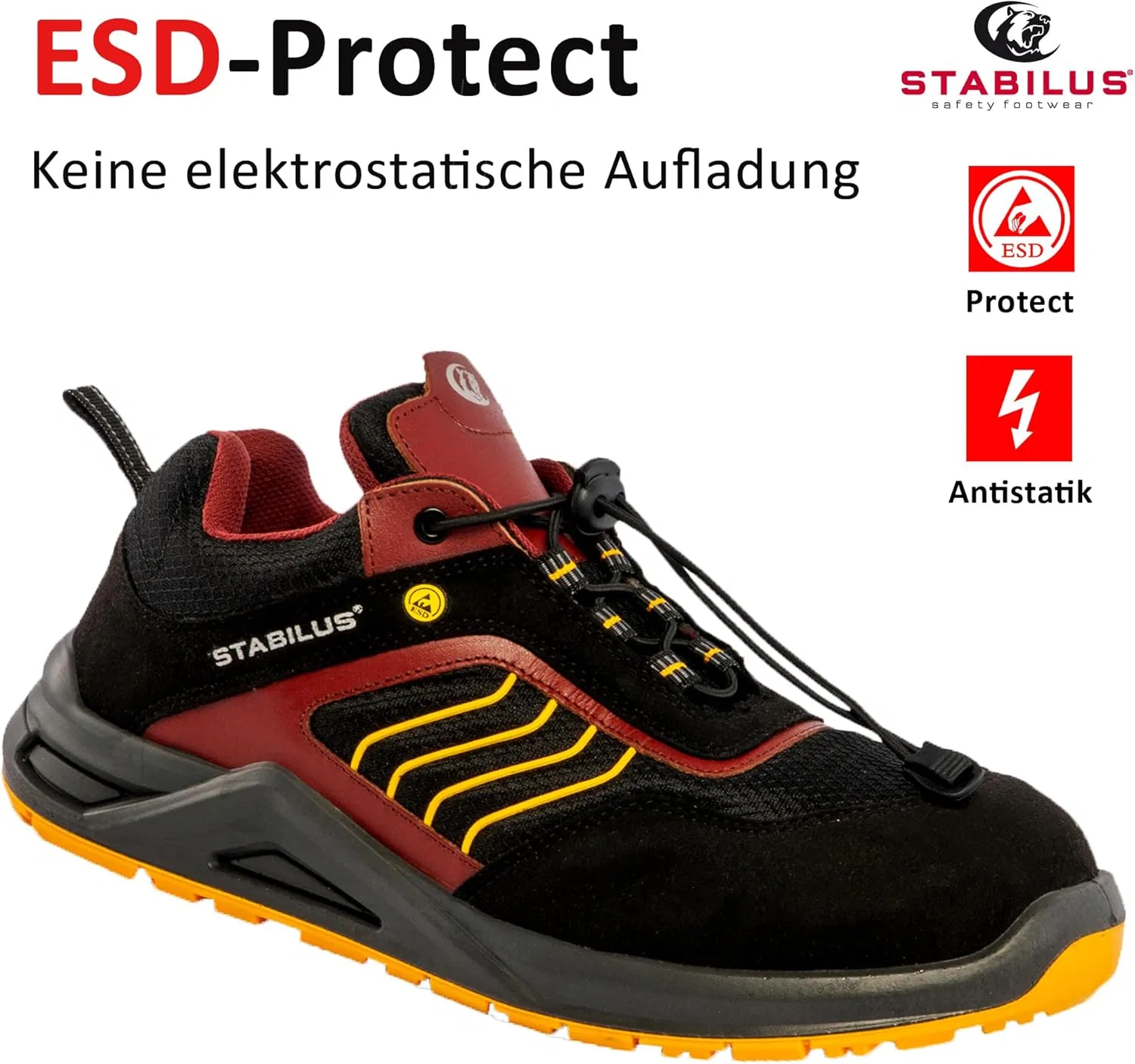 Мужские защитные ботинки STABILUS Rudi Low S1PS, легкие, дышащие, противоскользящие, амортизирующие, соответствуют стандартам ESD и DGUV, рабочая обувь, Black Yellow — фото 2