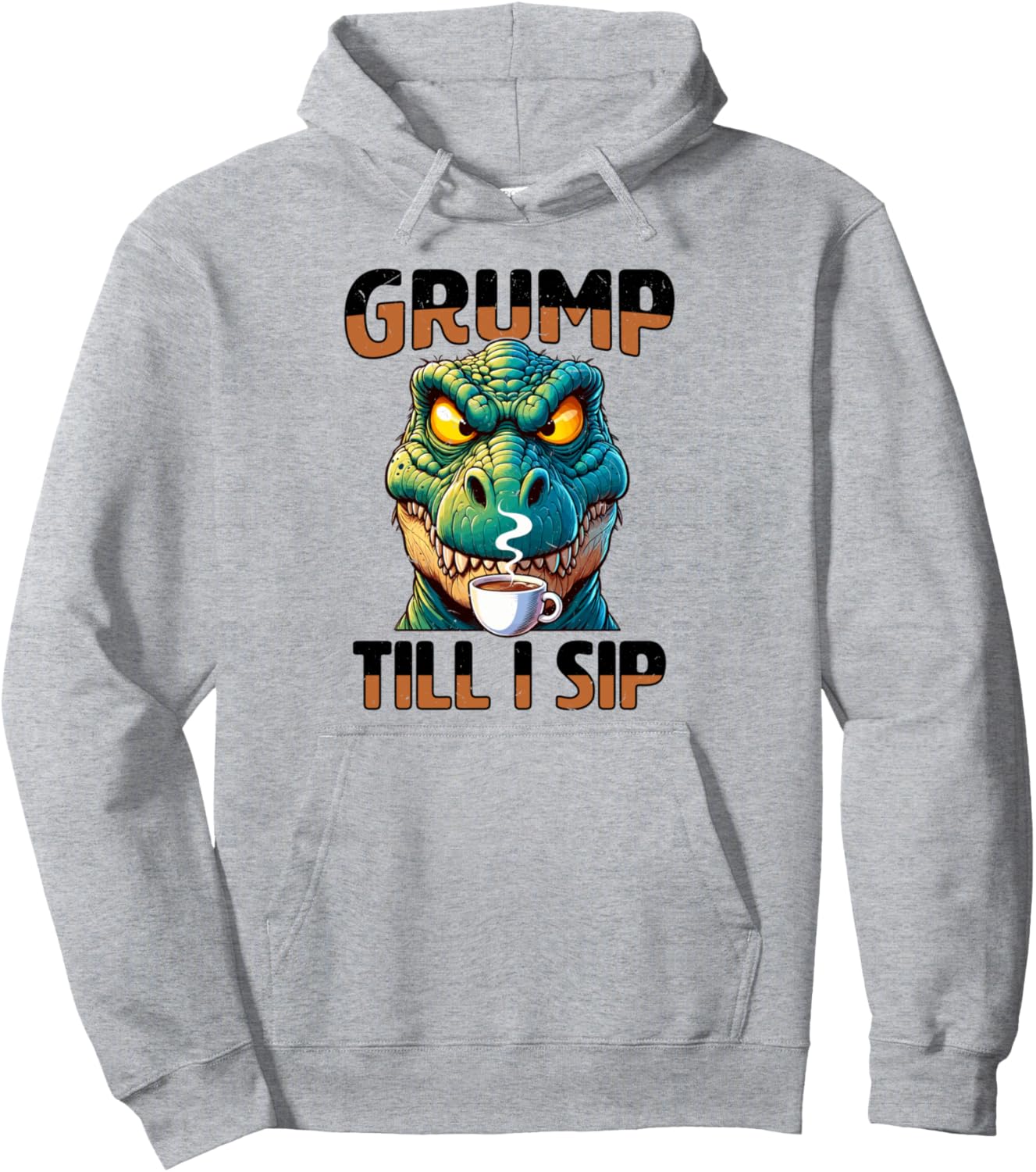 

Худи с изображением сердитого динозавра Трекса и надписью Кофе Grumpy Trex Coffee Hate Mornings Bad Mood, серый