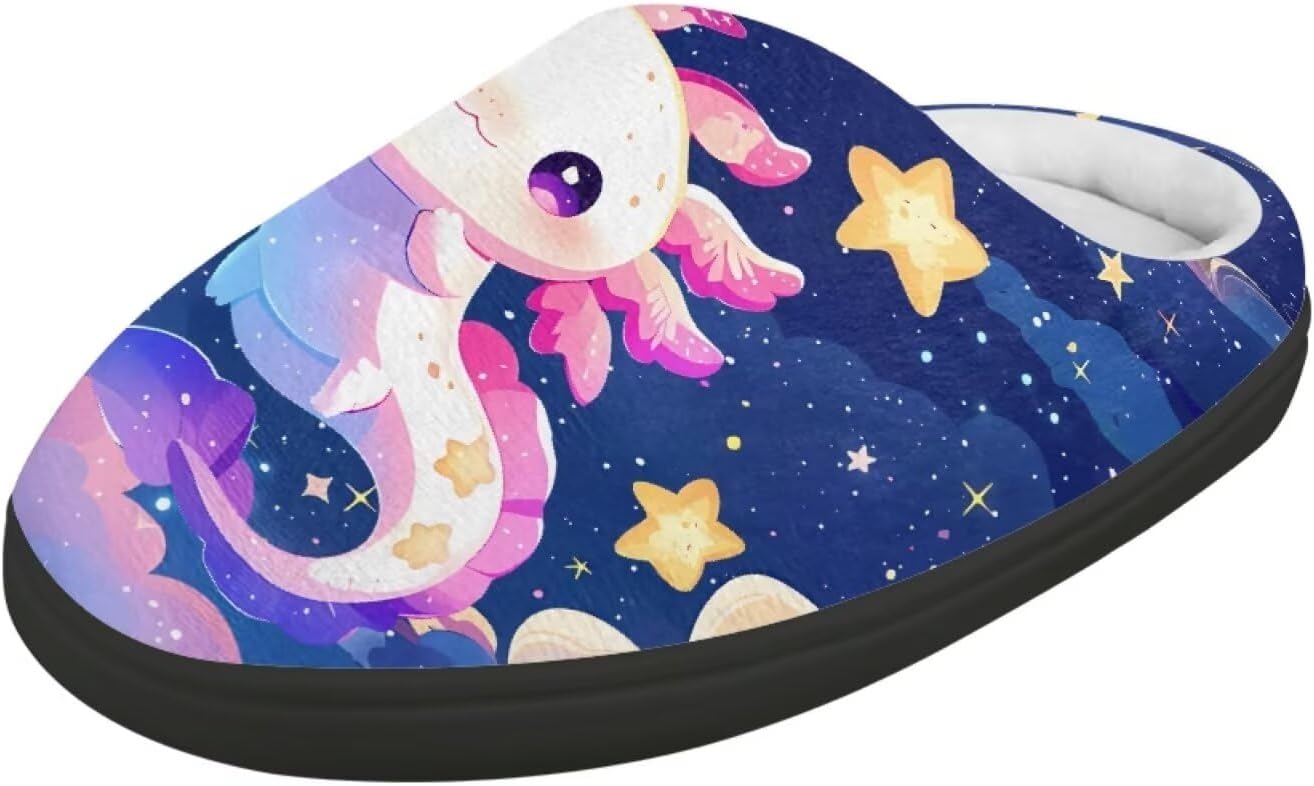 

POLERO Милые тапочки для детей, девочек, зимние теплые домашние тапочки, детские тапочки для мальчиков, Axolotl Stars