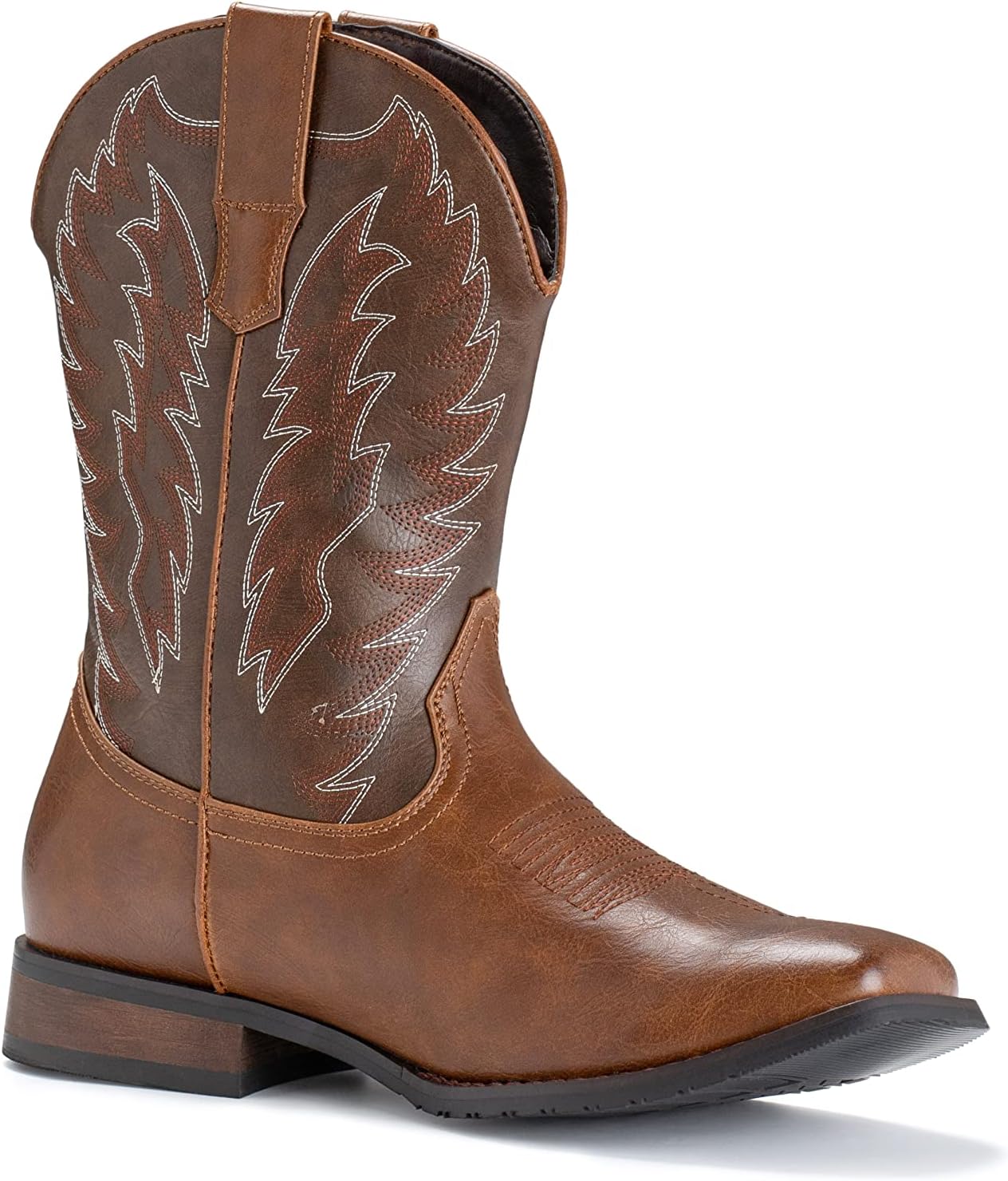 

Ковбойские сапоги CEPEPRIN для мужчин, западный стиль, квадратный носок, классическая вышивка, прочные сапоги без шнуровки, коричневый