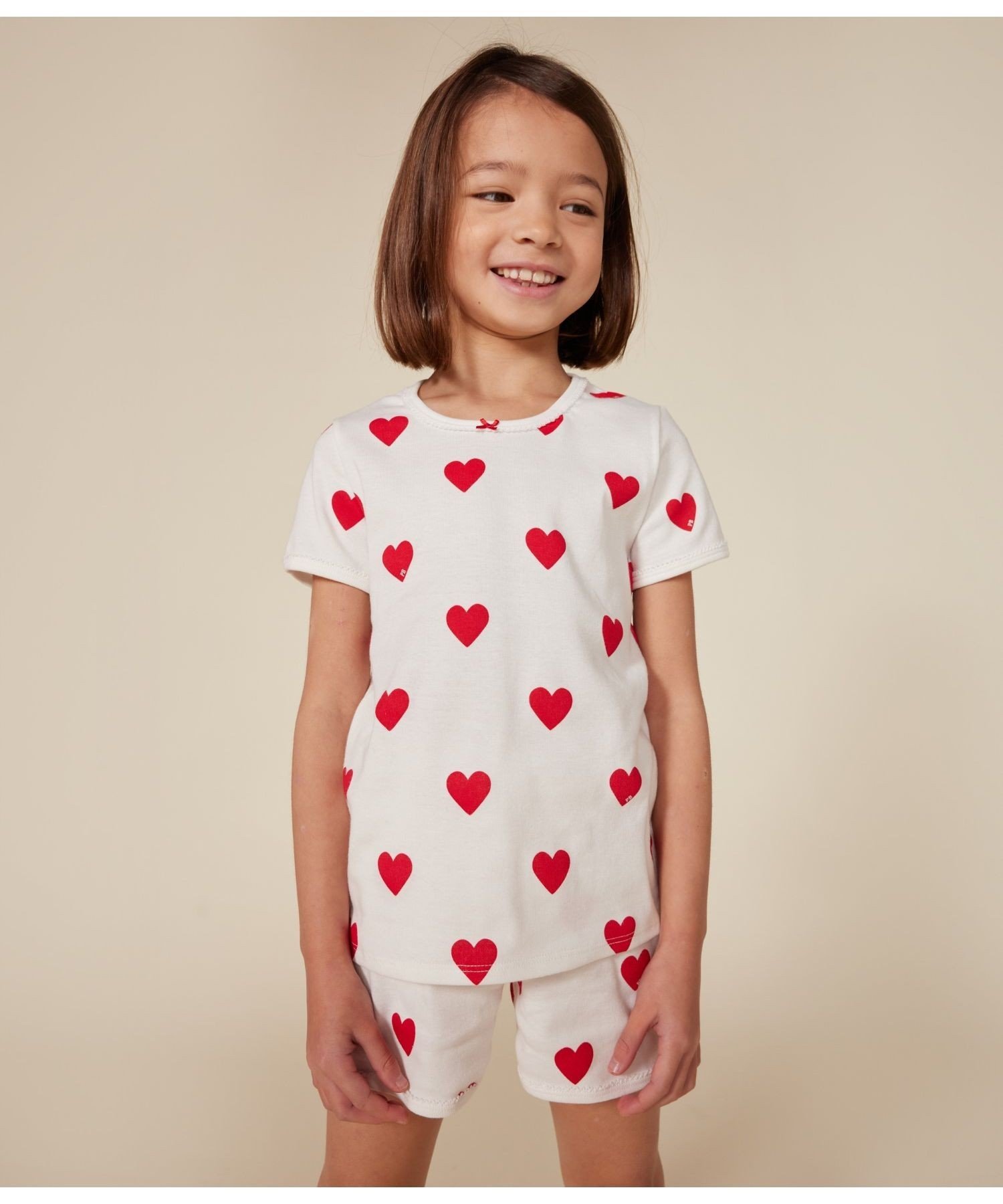 Пижама с короткими рукавами и принтом в виде сердечек PETIT BATEAU, Off-white/red — фото 3