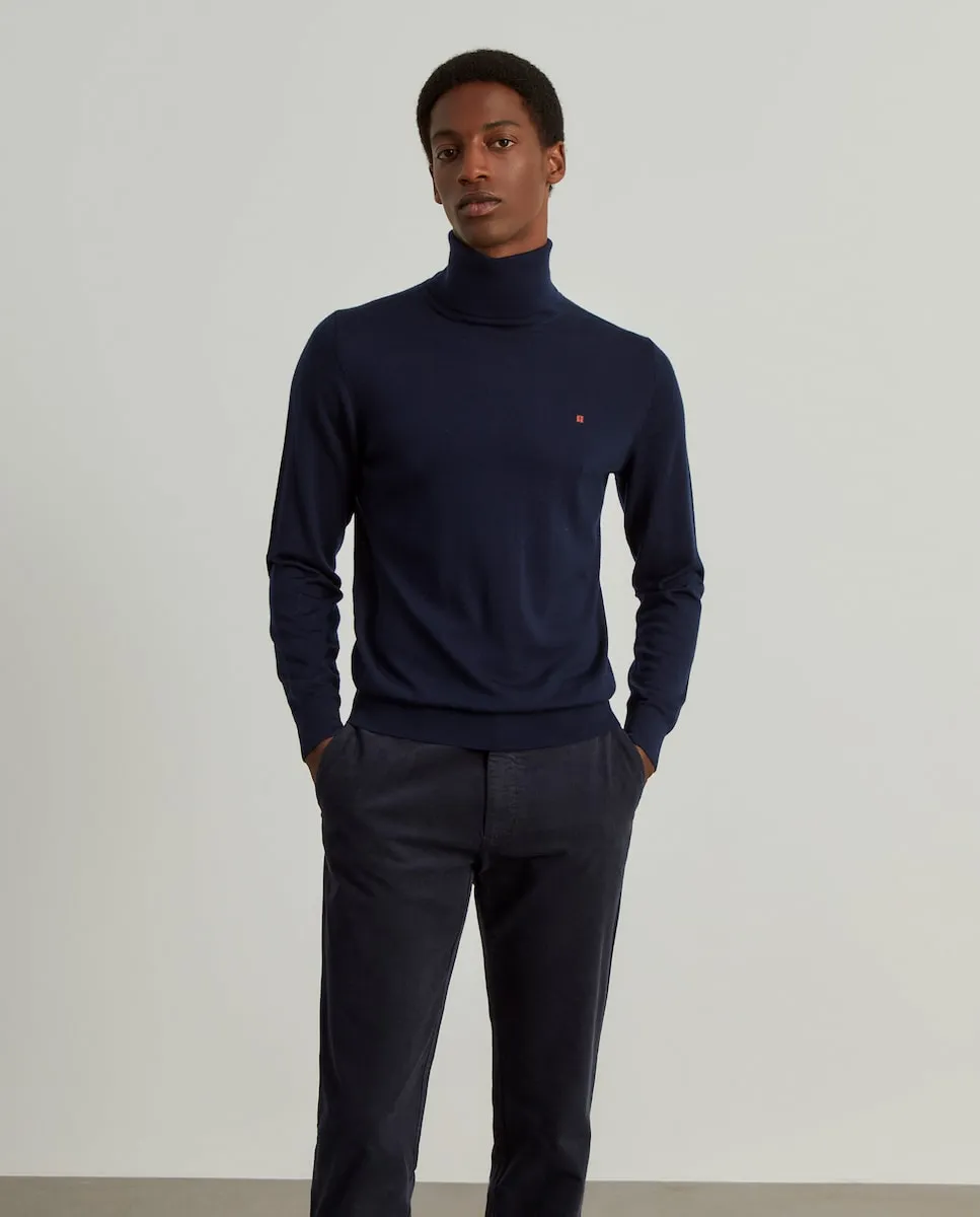 

Мужской свитер с высоким воротником, 100% мериносовая шерсть, темно-синего цвета Lion of Porches