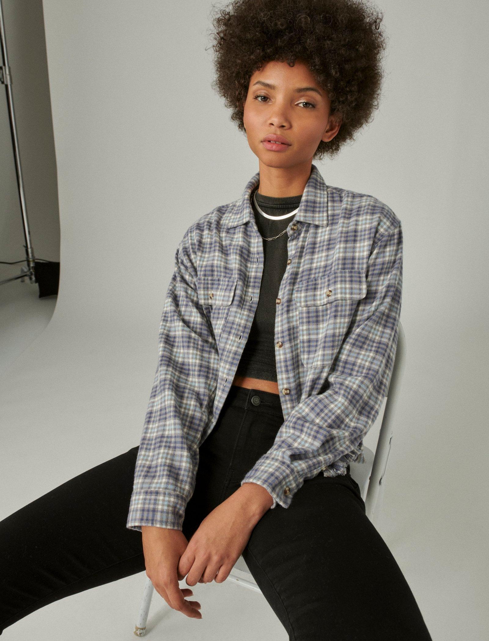 

Женская укороченная рубашка Lucky Brand с необработанным краем в клетку на пуговицах, цвет multi