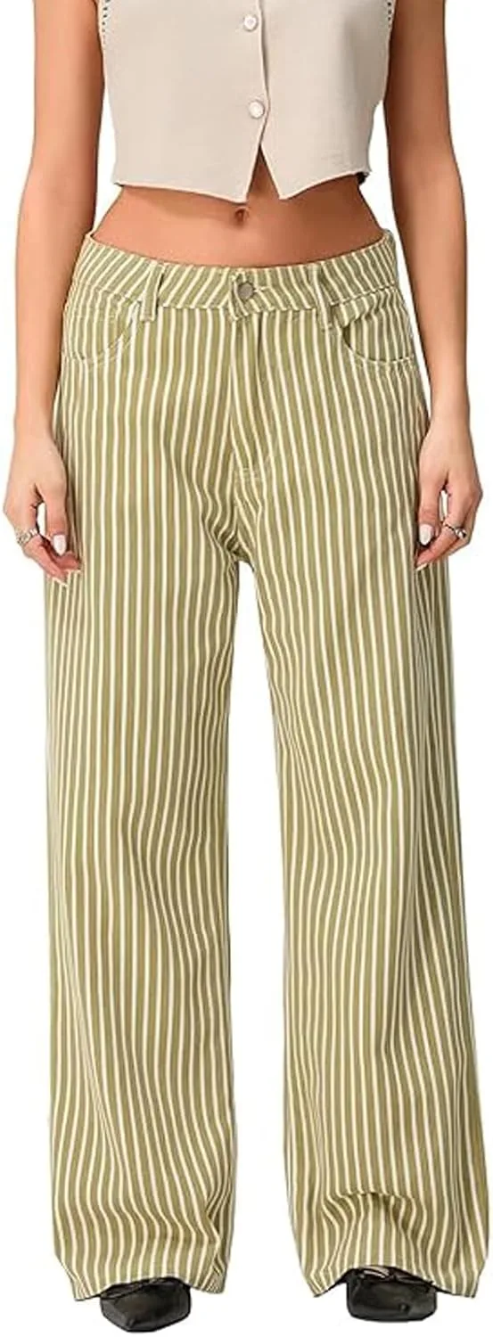 

Женские джинсы Y2k с высокой посадкой и широкими штанинами в ретро-стиле Erenella