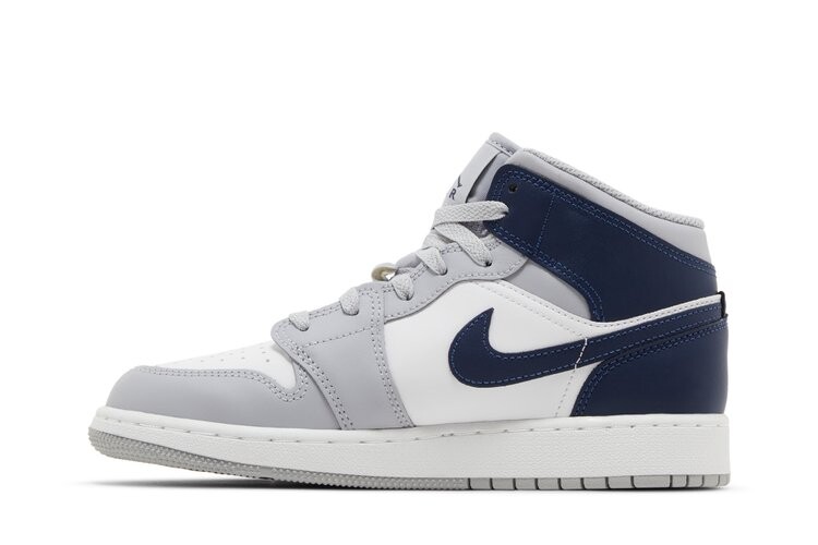 Кроссовки Air Jordan 1 Mid GS, цвет Wolf Grey Midnight Navy — фото 3