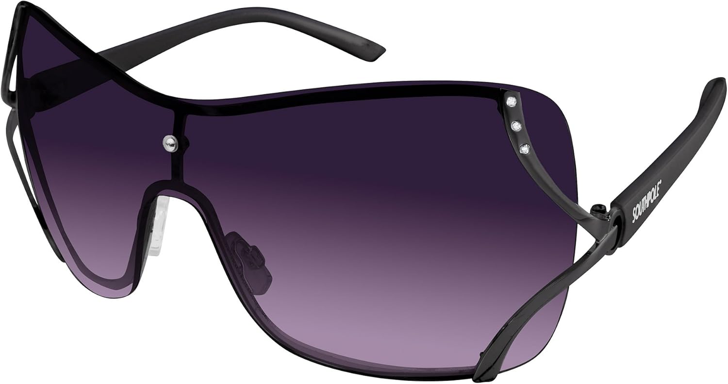 

Женские солнцезащитные очки Southpole 454sp Glitzy Metal Shield (140 мм) - защита от УФ-излучения UV400, модный подарок для нее. Прямоугольные солнцезащитные очки, Gunmetal