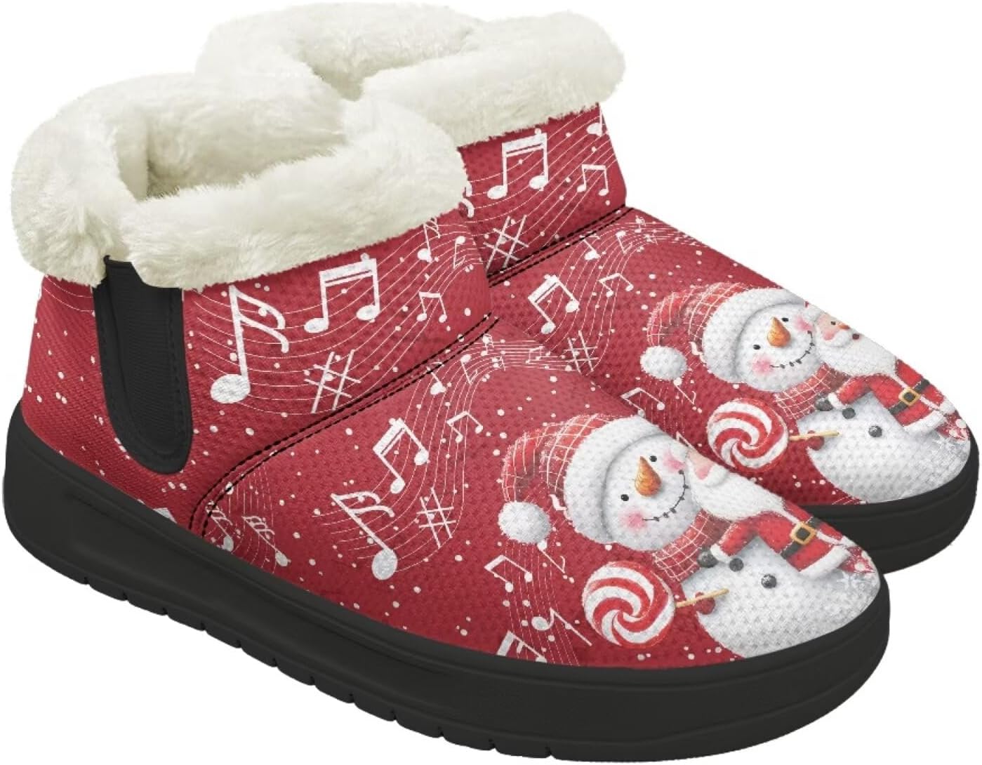 

Рождественские ботинки Forchrinse для женщин и мужчин, зимние пушистые снежные ботильоны, удобные теплые короткие ботинки для прогулок, Snowman Music Notes