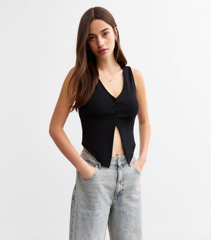

Черный жилет из хлопковой смеси с разрезом спереди и жилет-жилет New Look, черный