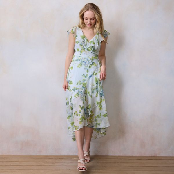 

Женское платье макси с расклешенными рукавами и запахом Lc Lauren Conrad, цвет sky cape blooms