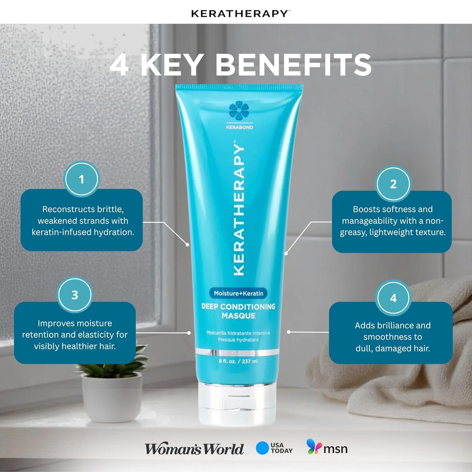 Keratherapy Keratin Infused Deep Conditioning Masque, 237 мл - увлажняющая маска для волос с Kerabond, жожоба, экстрактом корня крапивы, маслом пшеницы и персидским орехом — фото 4