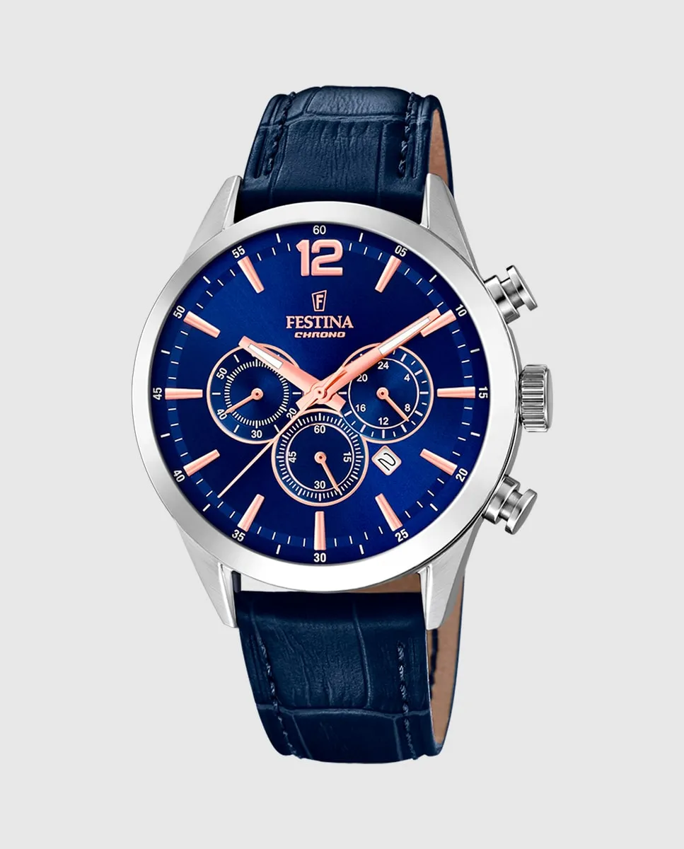 

F20542/4 Мужские часы Timeless Chronograph в синей коже Festina, синий