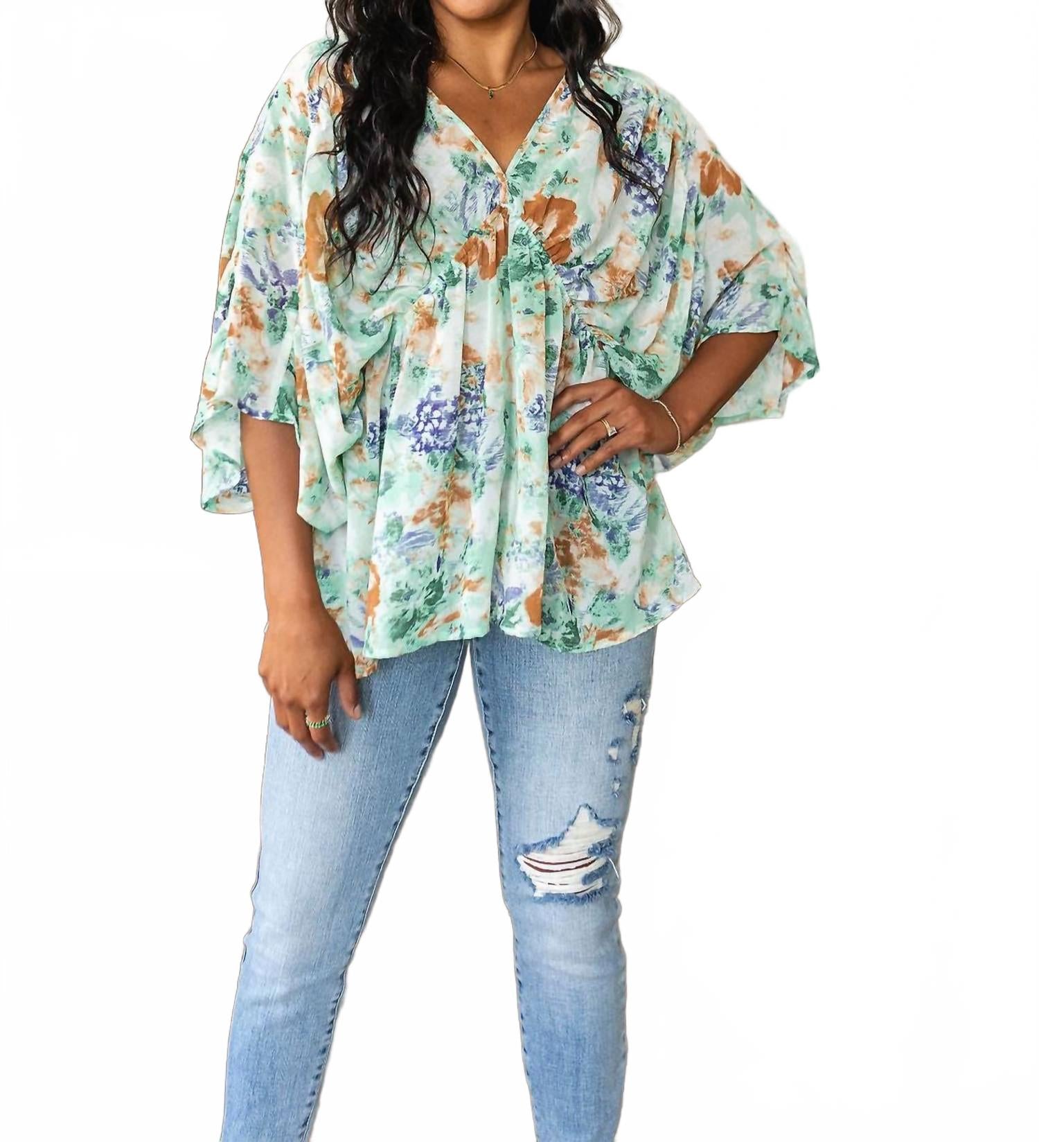 

Fabled In Floral Топ с драпировкой и баской в зеленом цвете Jodifl
