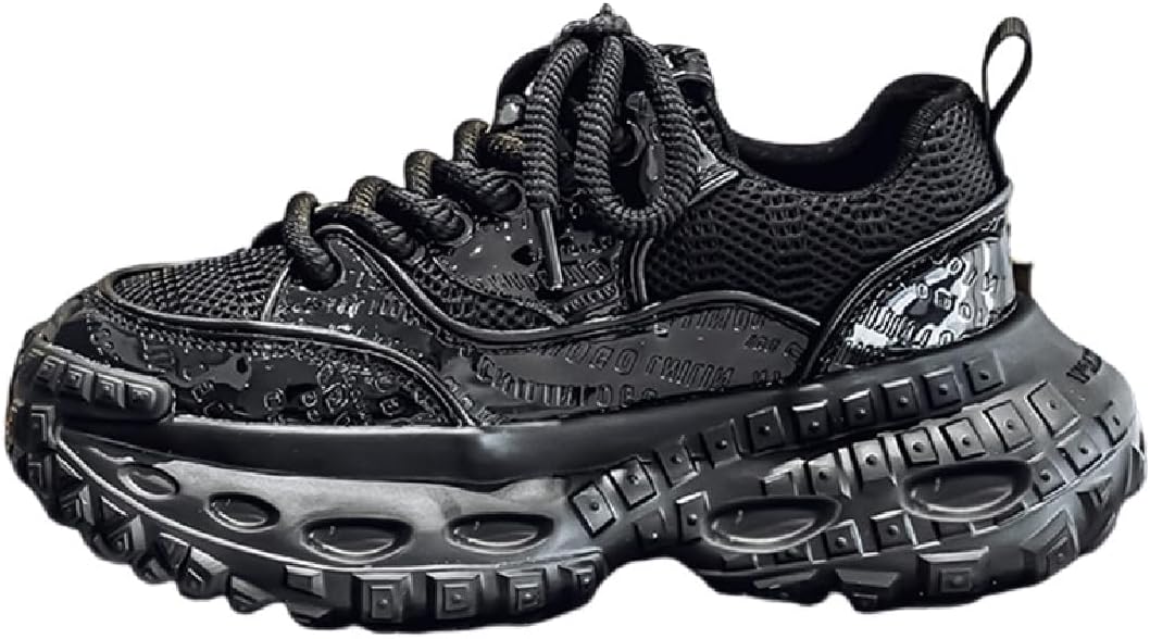 

Мужские легкие кроссовки на платформе с нескользящей подошвой, повседневные спортивные, дышащие, с толстой подошвой, на шнуровке, массивные Lexamen, черный