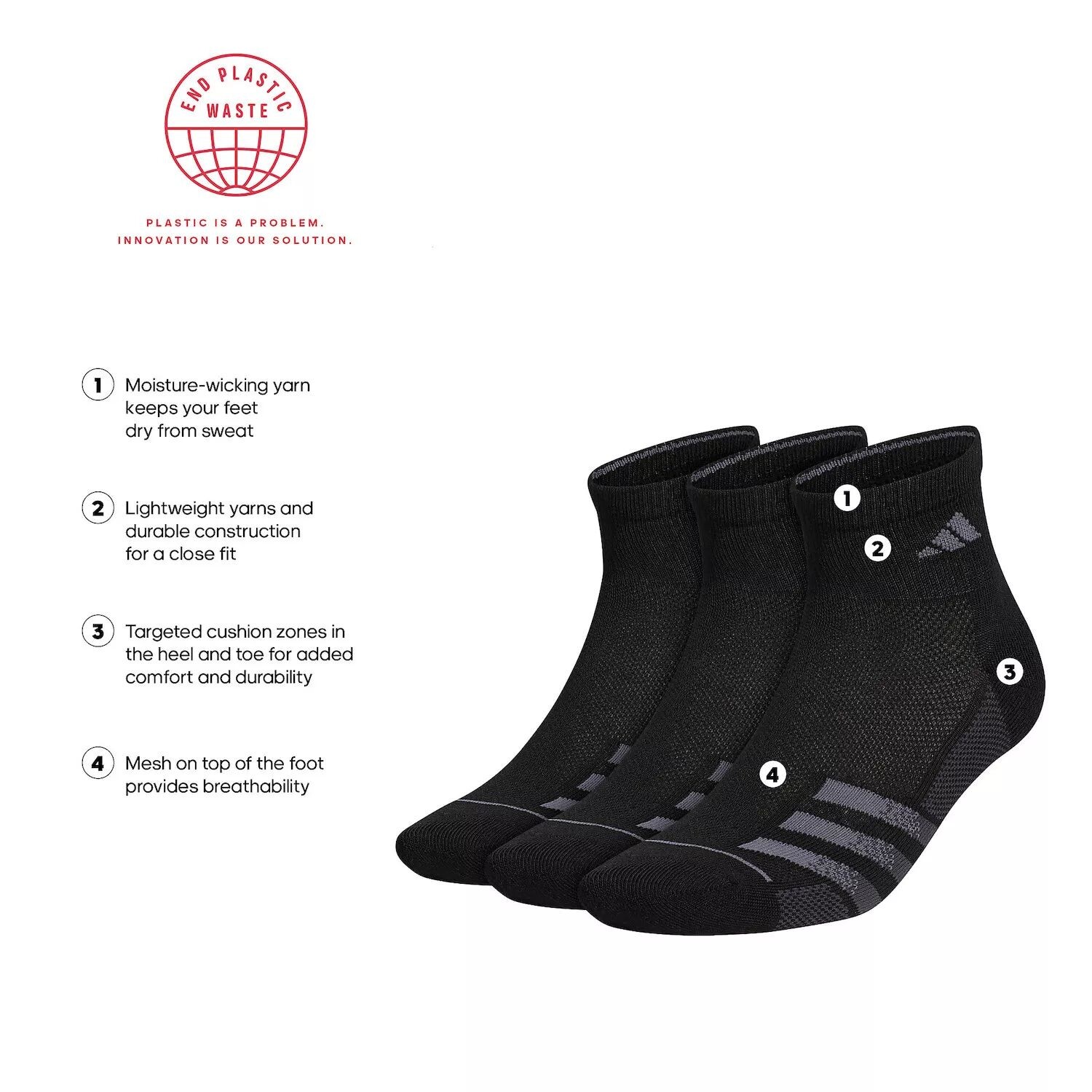 

Набор из трех мужских носков adidas Superlite Stripe длиной 3 четверти