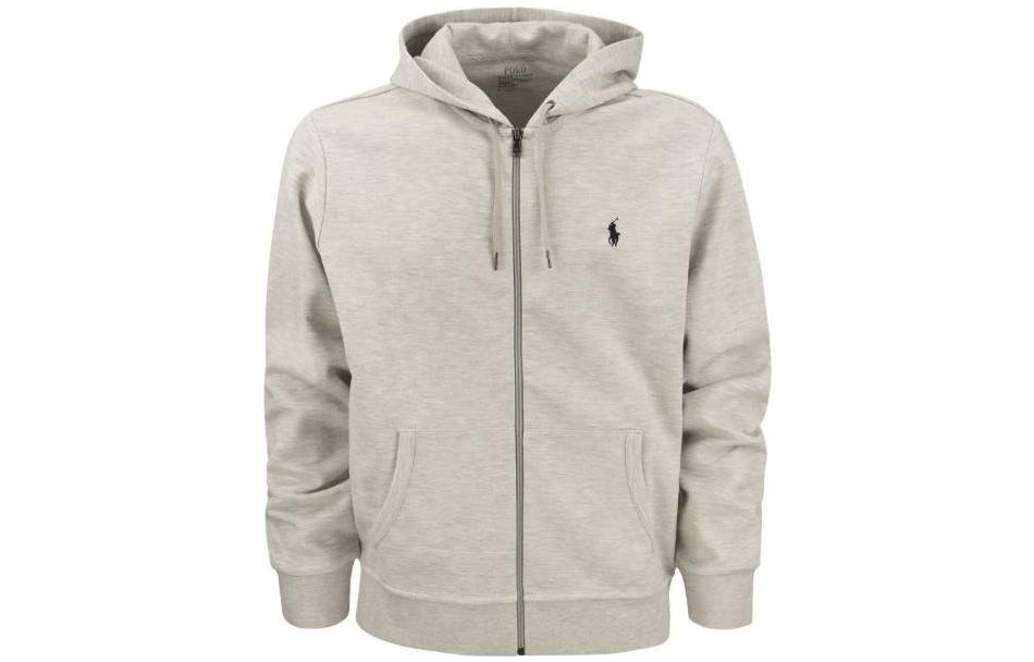 Мужская худи с молнией из двойного трикотажа Light Sport Heather/Navy Polo Ralph Lauren, серый — фото 4