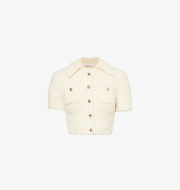 

Топ Slim-Fit с заостренным воротником из текстурированной шерстяной трикотажной ткани Self-Portrait, бежевый