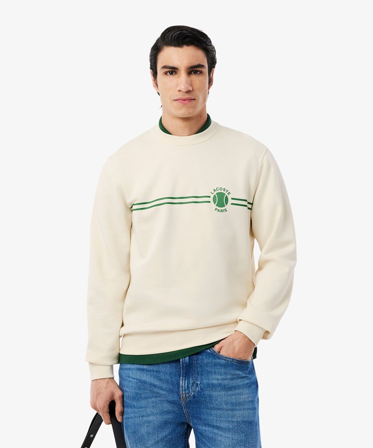 Свитшот с круглым вырезом в теннисном стиле от Heritage LACOSTE, Off white