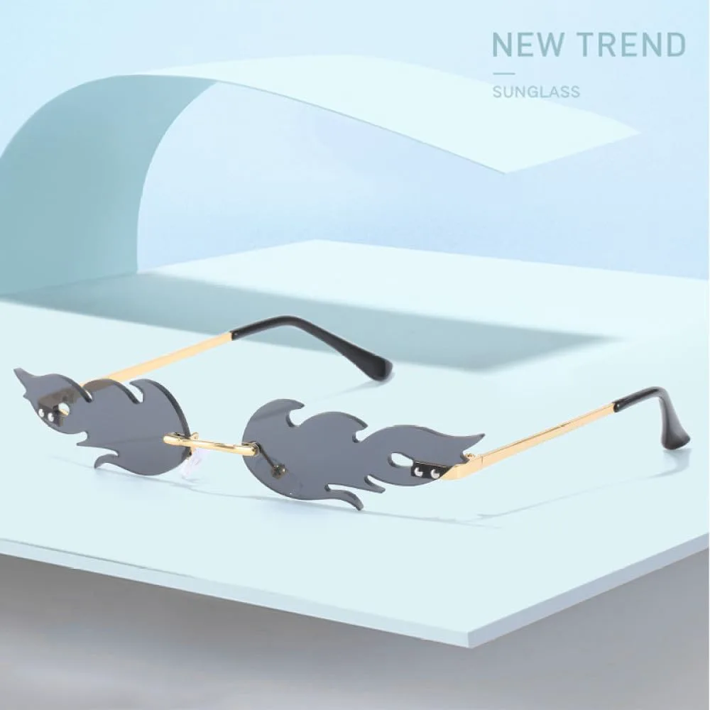 

Солнцезащитные очки для женщин в уникальной безободковой форме «пламя» с прозрачными линзами «океан», модель 2027 года, защита от ультрафиолета UV400 MTZJH, Pink