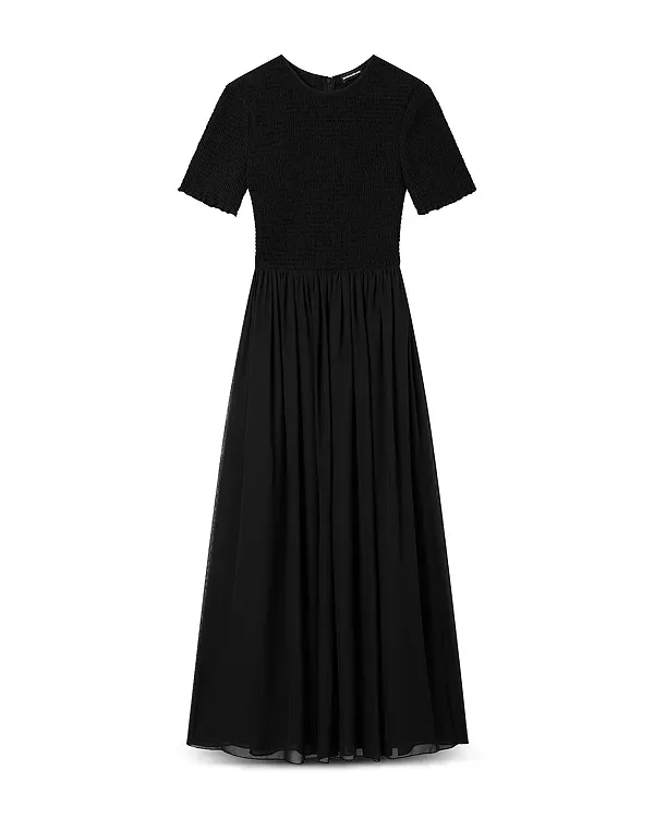 Платье миди из техно-жоржета с присборенным лифом Emporio Armani, Black — фото 4