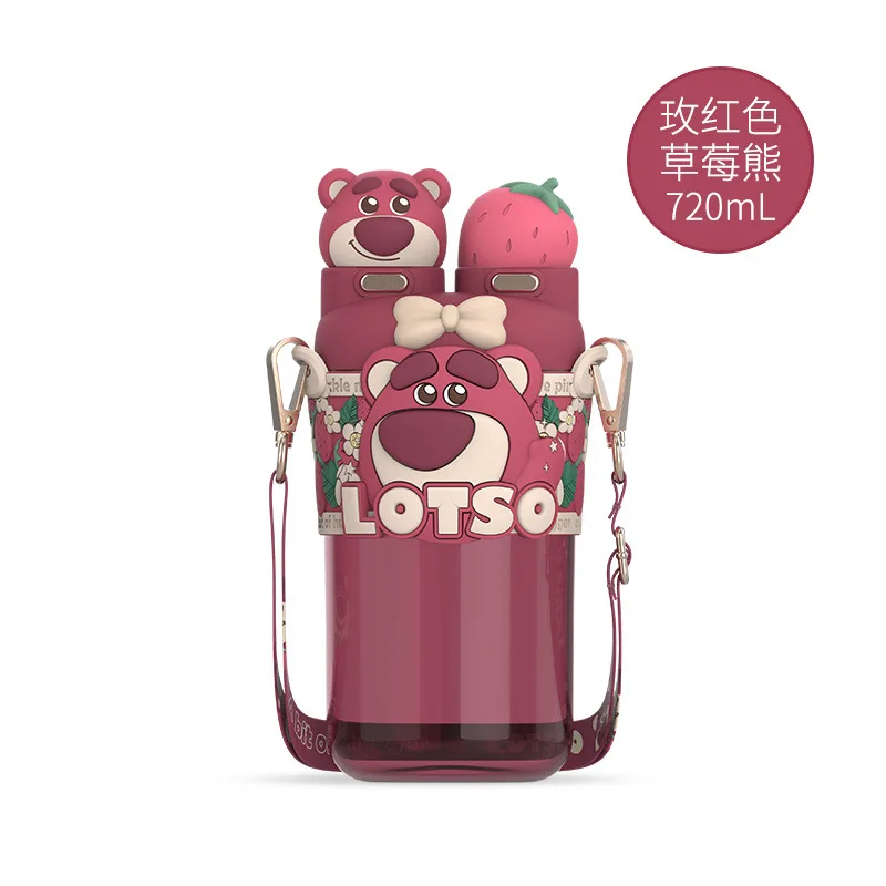 Спортивная бутылка Strawberry Bear Disney Lotso, 700 мл, два способа питья, подарочный набор, розовый/ершик — фото 2