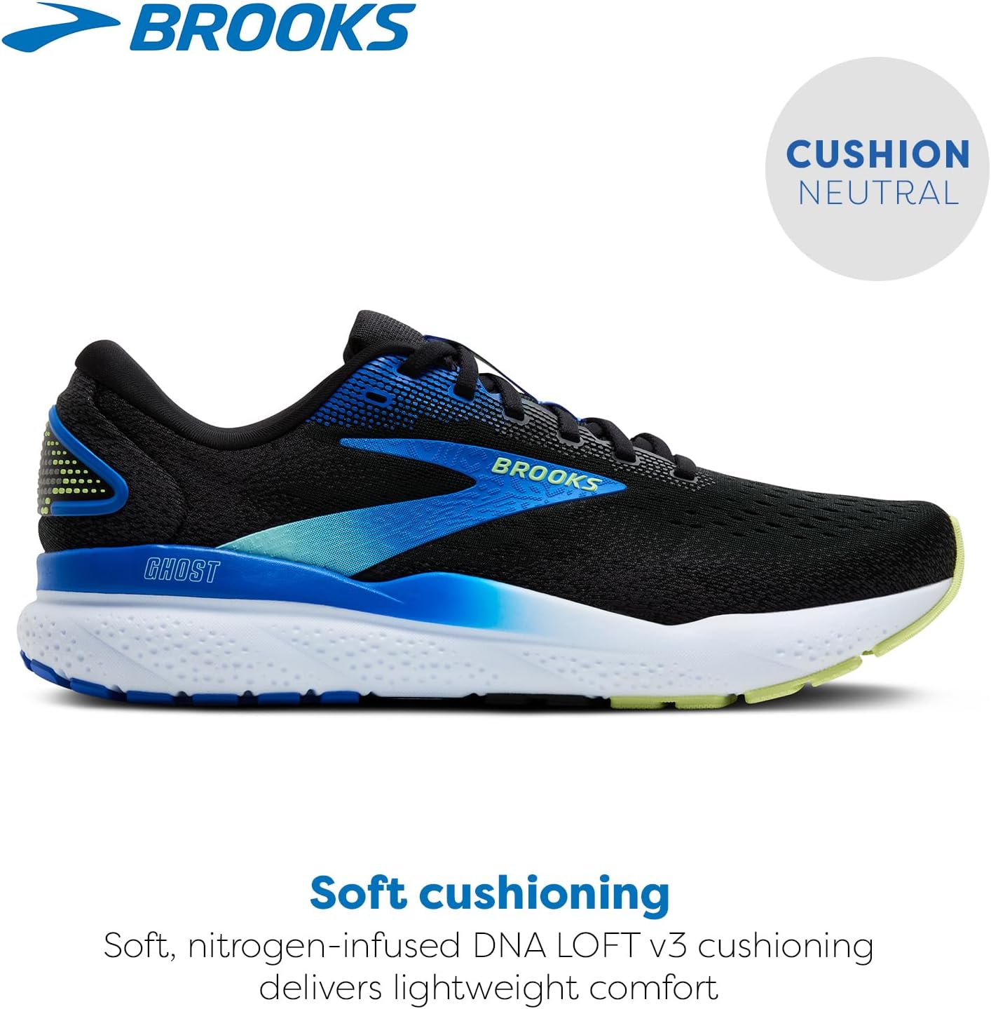 Мужские нейтральные беговые кроссовки Brooks Ghost 16, черный/желтый — фото 2