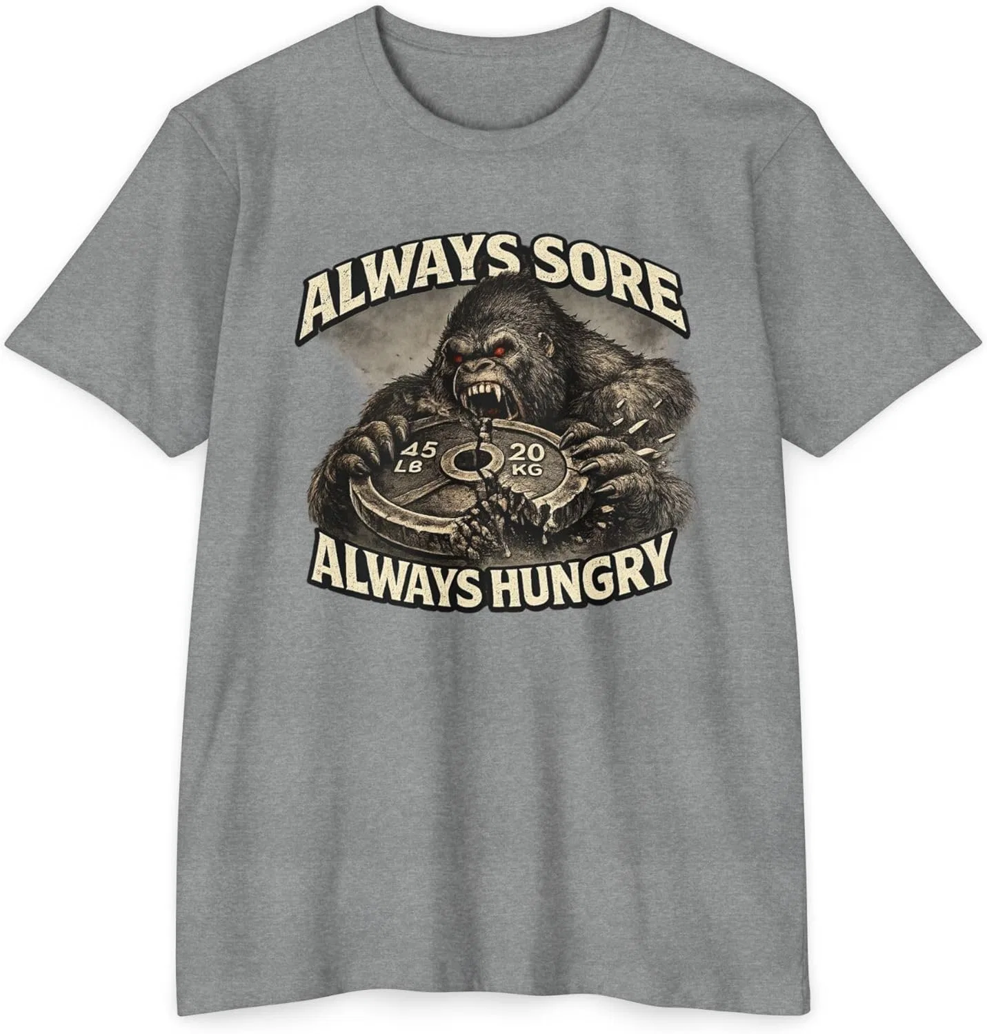 Футболка Always Sore Always Hungry Gorilla - Dark Motivation для тренажерного зала, силовых тренировок и развития стойкости GENERIC, серый