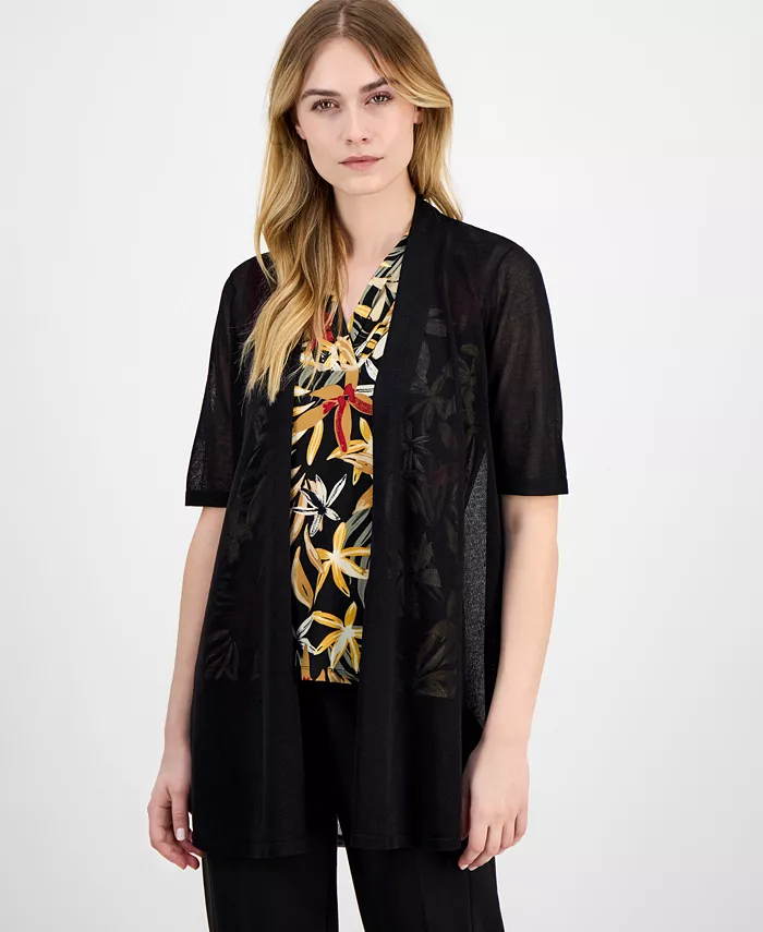 

Женский ажурный кардиган с коротким рукавом и открытой передней частью Anne Klein, черный