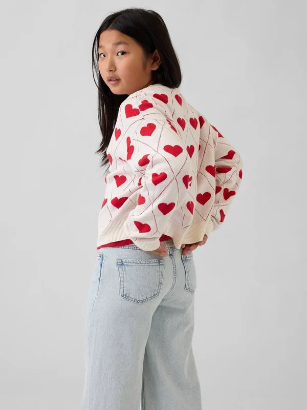Детский свободный свитер с графическим принтом и круглым вырезом Gap, Modern Red — фото 3