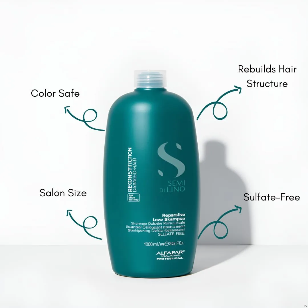 ALFAPARF MILANO Semi di Lino Reconstruction Bond Repair Shampoo - восстанавливающий шампунь для окрашенных, осветленных и поврежденных волос, без сульфатов, защищает цвет, восстанавливает структуру и эластичность 1000 мл (.) — фото 3