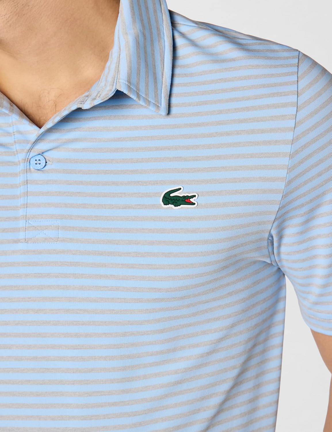 Lacoste мужская спортивная поло Regular Fit с защитой от ультрафиолета для гольфа, Classic Blue/Silver Chine Striped — фото 4