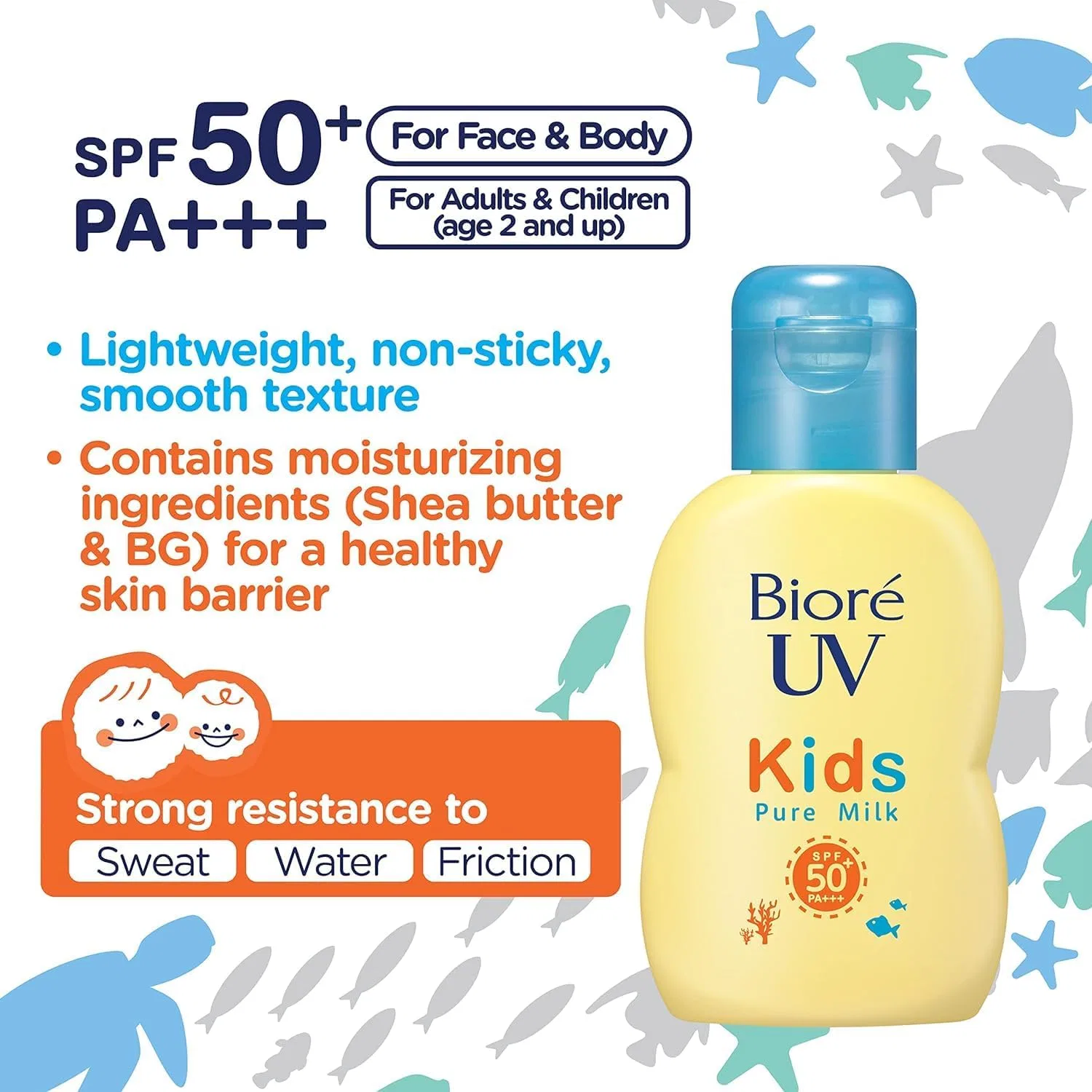 Солнцезащитное молочко для детей Biore UV Kids Pure Milk Sunscreen SPF50 PA+++, 70 мл, набор 2 шт Kunutonn — фото 3