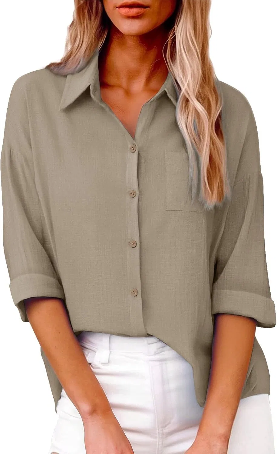 Блуза свободного кроя с длинным рукавом Drop Shoulder Slub Con, бежевый