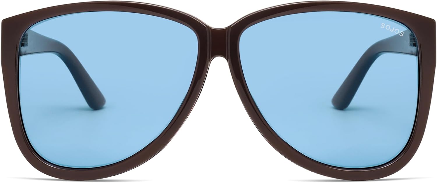 

SOJOS Модные большие поляризованные солнцезащитные очки большого размера для женщин и мужчин, в стиле ретро 70-х и 80-х годов, модель Pilot SJ2643, Dark Brown/Light Blue Tint