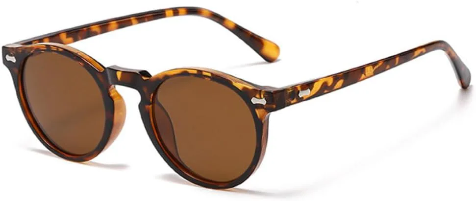 

Ретро круглые поляризованные солнцезащитные очки для женщин, модные очки с заклепками, защита от УФ-излучения UV400, панк-очки темно-зеленого цвета MTZJH, Leopard Tea