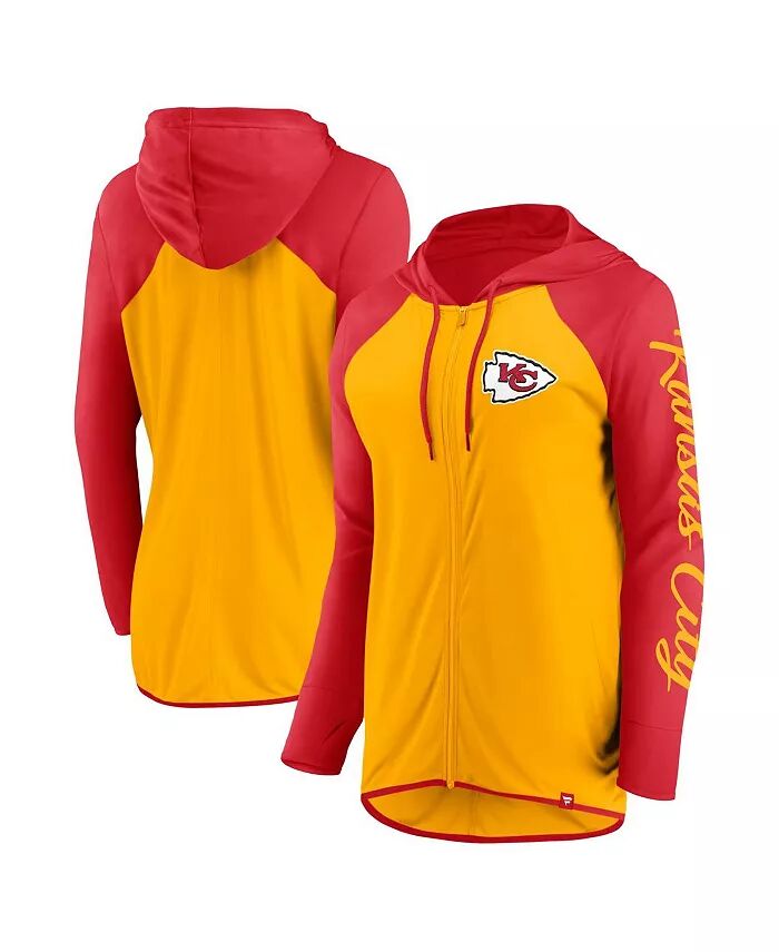 

Женская толстовка с капюшоном на молнии с надписью Kansas City Chiefs Script золотисто-красного цвета Fanatics