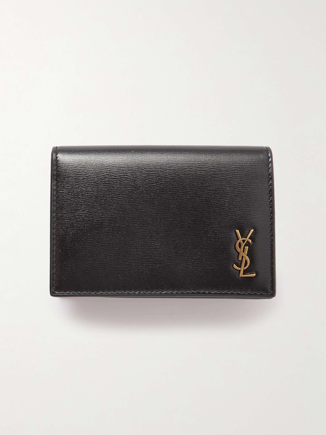 

Кожаный картхолдер с аппликацией логотипа SAINT LAURENT, черный