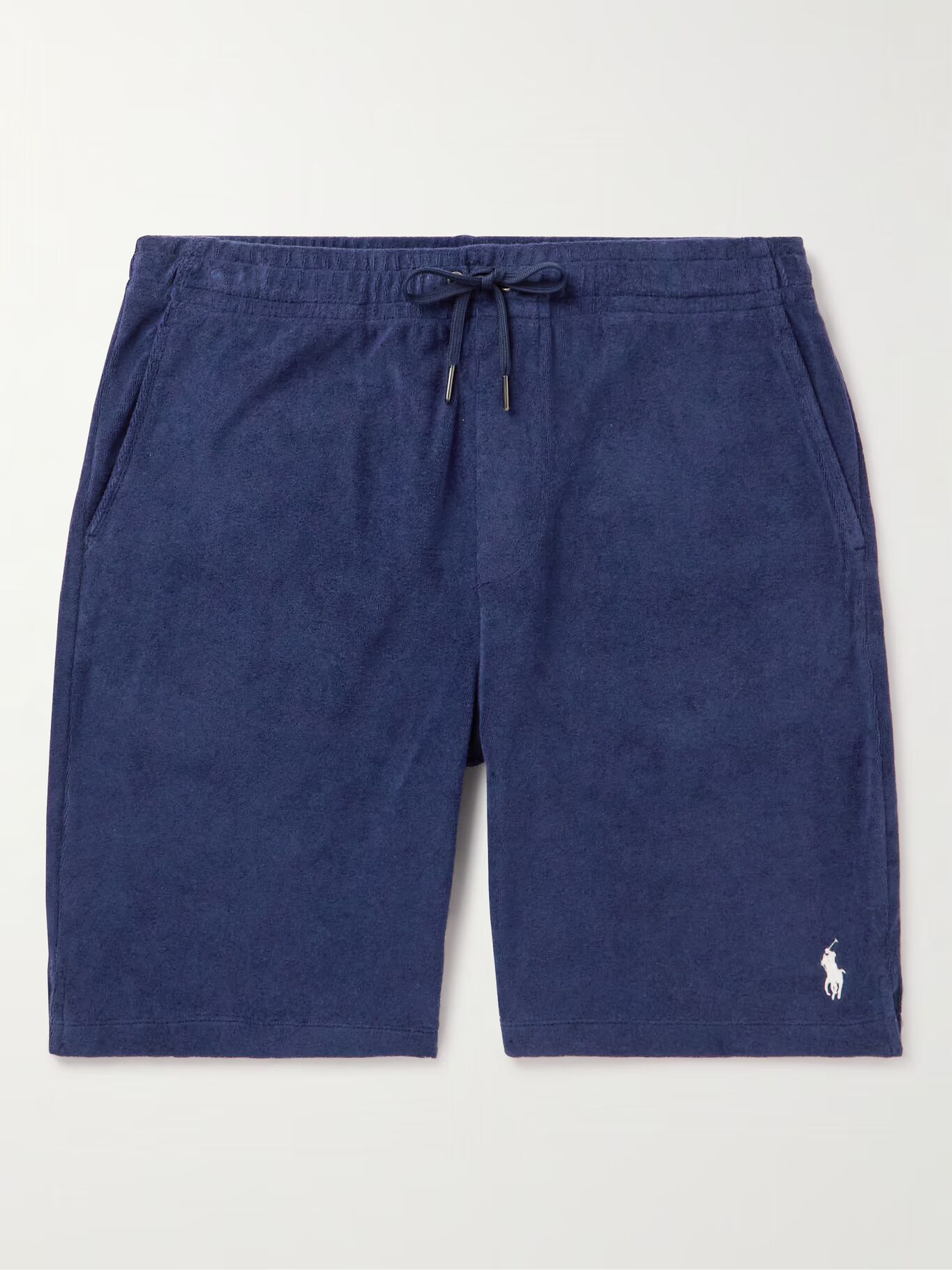 

Прямые шорты из хлопковой смеси с махровой тканью и завязками POLO RALPH LAUREN, темно-синий