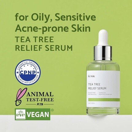 Сыворотка iUNIK — Tea Tree % Relief Vegan Facial Serum для чистой и сбалансированной кожи с центеллой, 50 мл — фото 2