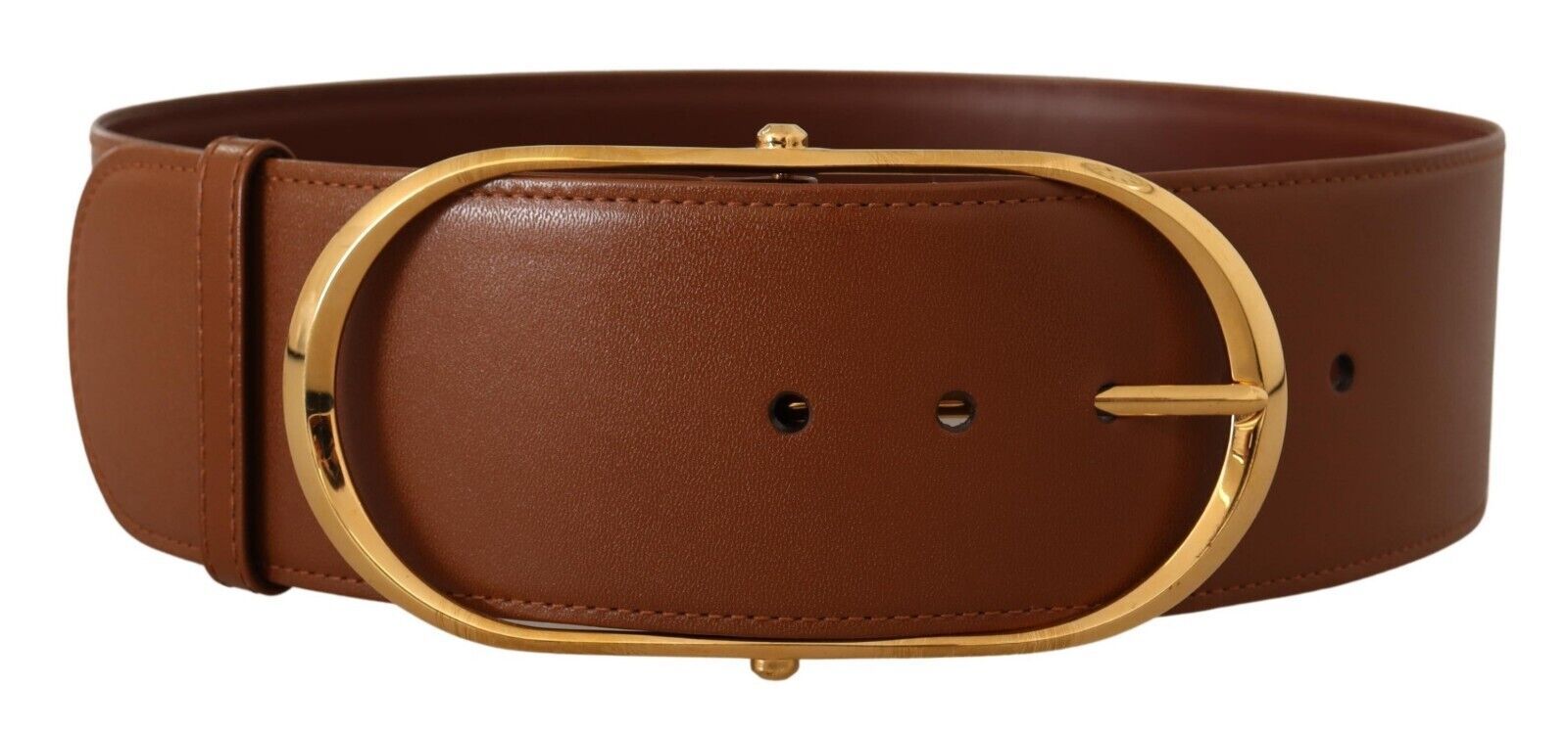 

Элегантный кожаный ремень с золотой пряжкой Dolce & Gabbana, коричневый