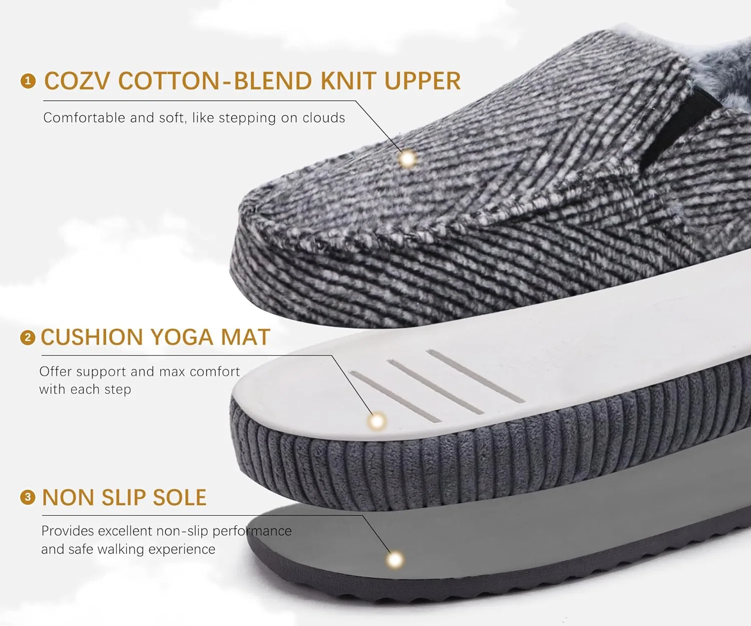 Тапочки с поддержкой стопы ONCAI, Мокасины серо-белые — фото 4