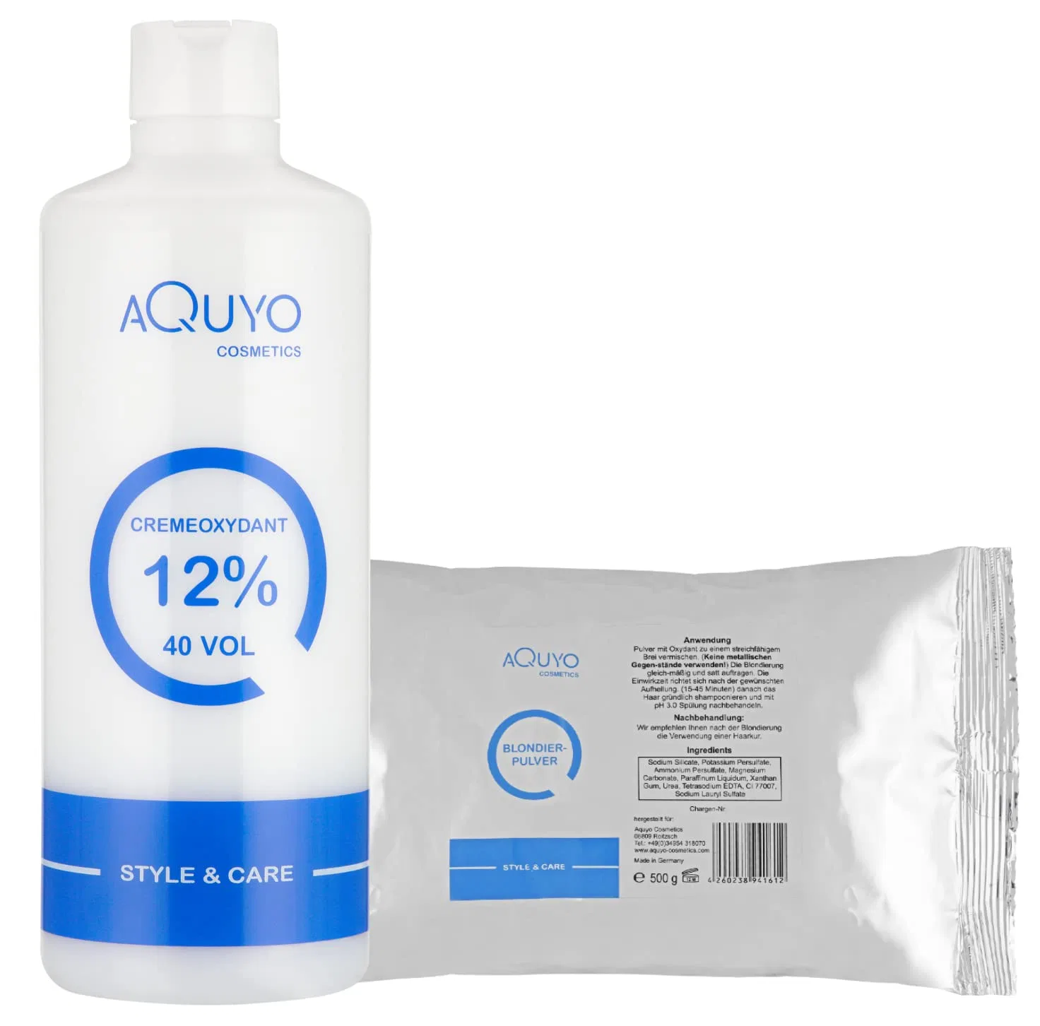 Набор для осветления волос Style & Care Bleaching Powder + Cream Oxydant Developer 12% Aquyo Cosmetics