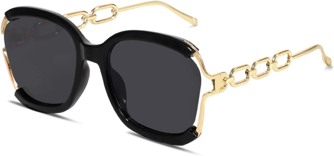 

Солнцезащитные очки BOTEN увеличенного квадратного размера для женщин и мужчин в стиле ретро 70-х годов с большой оправой, модные, с цепочкой на дужках, Black