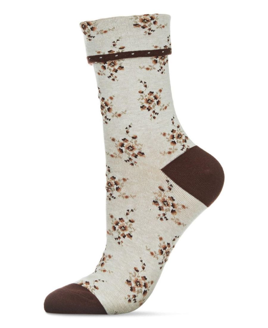 

Женские винтажные носки до щиколотки из хлопковой смеси с цветочным принтом MeMoi, Coffee bean