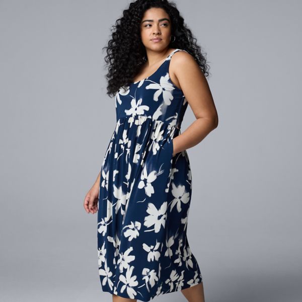 

Платье плюс сайз с расклешенным низом Simply Vera Vera Wang, цвет navy faded dye floral