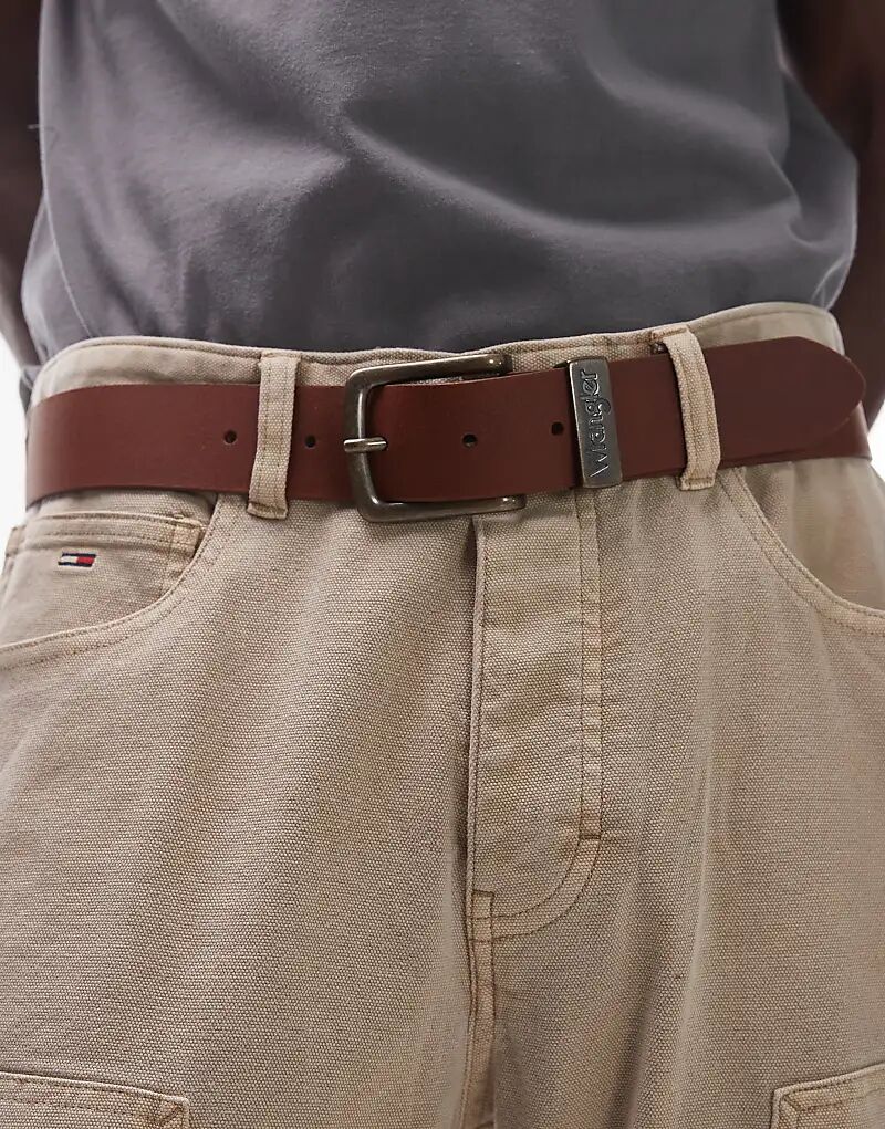 

Ремень Wrangler из кожи с пряжкой коричневого цвета